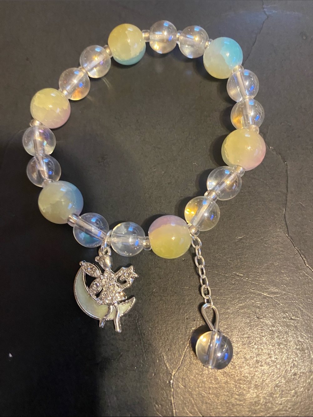 Fashion Jewelry Pastel Yellow Blue Pink Beaded Charm Bracelet